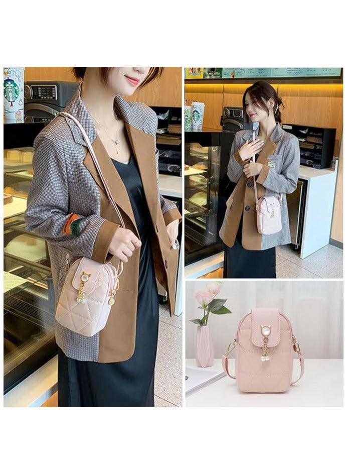 Crossbody Phone Bag for Women, Girls Shoulder Phone Bag with Long Strap Zips, Lightweight Leather Shoulder Purse Handbag, Small Crossbody Bag Lovely Mini Handbag Purse (Phone Purse for Pink) - Image 4