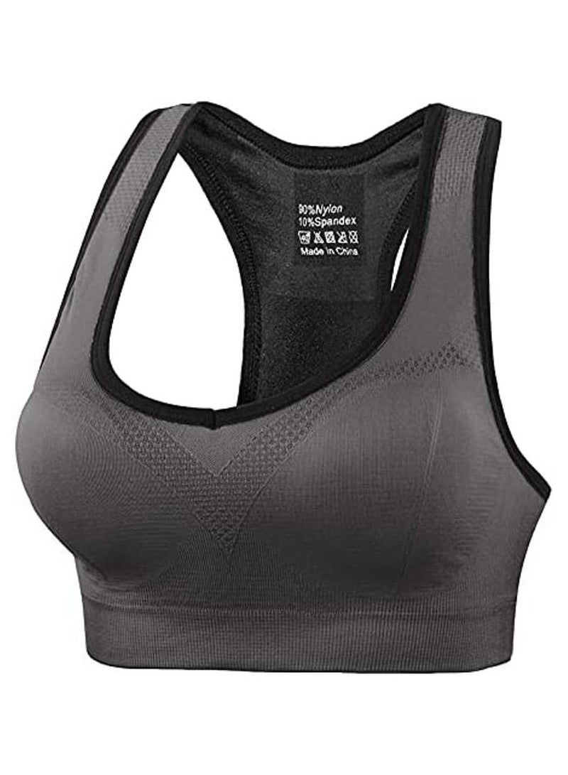 Rubik Sports Bra for Women Rubik Racerback Shockproof Quick Dry Padded Seamless High Impact Sports Bra for Yoga Gym Training Running Workout Fitness (Grey, Large)  - Image 1