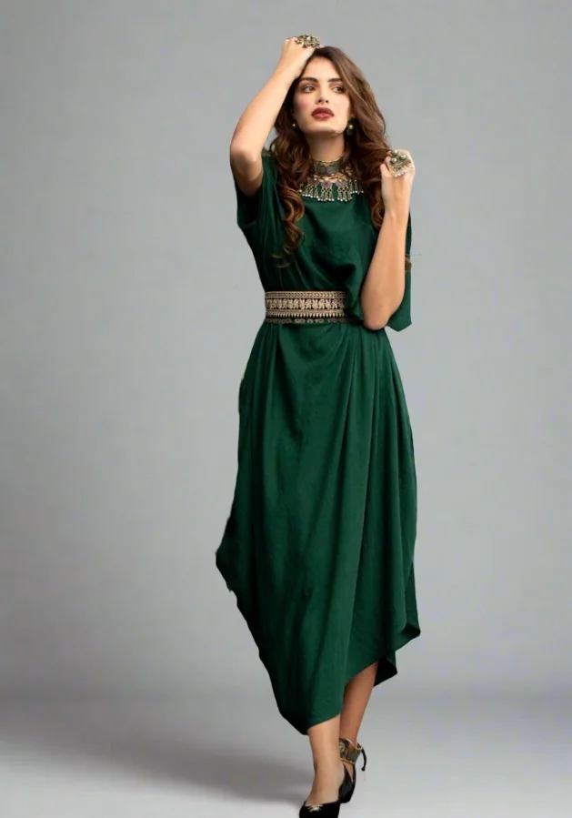 Ecstacy  Belted Drape Maxi Dress for Women | Best Price UAE