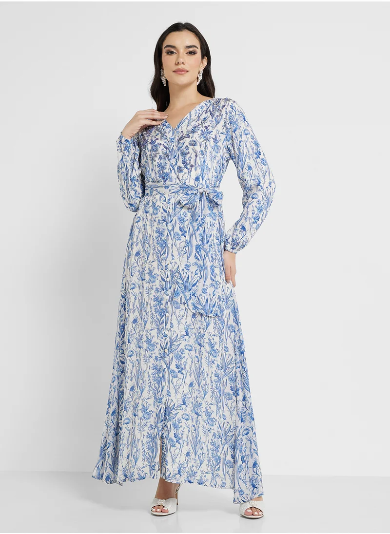 كشخة Viscose Floral Print Shirt Dress with Belt (AM367)