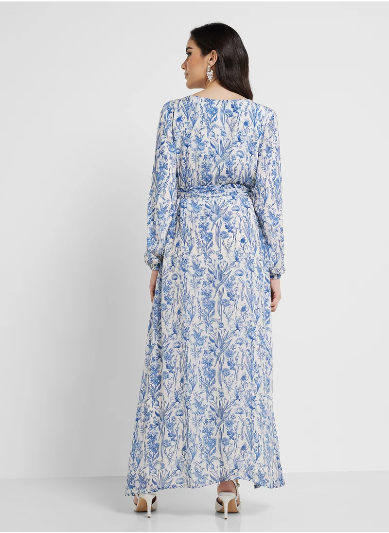 KASHKHA Viscose Floral Print Shirt Dress with Belt (AM367)