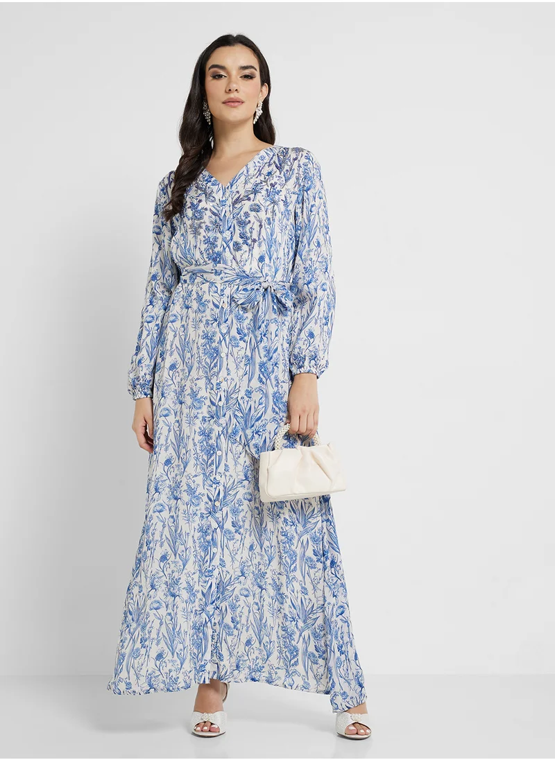 كشخة Viscose Floral Print Shirt Dress with Belt (AM367)