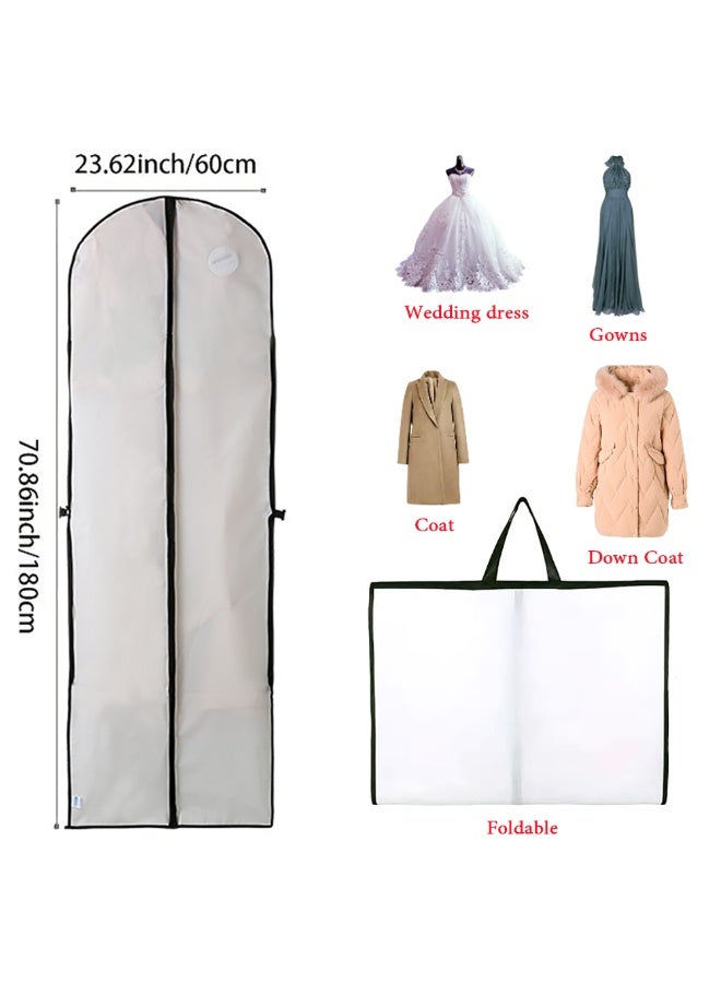 حقيبة ملابس طويلة جدًا 2 قطعة 70 بوصة أغطية غبار ملابس طويلة جدًا مع سحاب ل القمصان والمعاطف والفساتين والبدلات والفساتين غطاء ملابس محمول قابل للطي للسفر والاستخدام المنزلي (أبيض) - Image 2