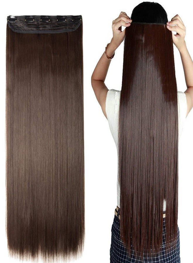Osking Synthetic Straight 3/4 Full Head One Piece 5 Clips Hair Extensions (Dark Brown, 24/26-inch) - Image 2