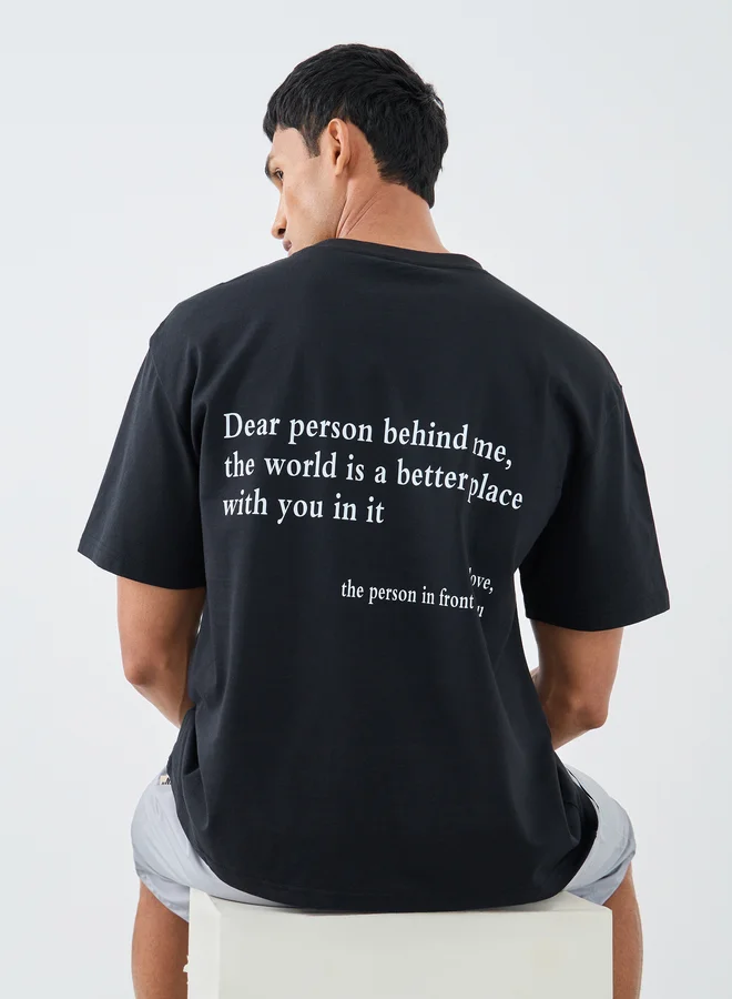 ستايلي Styli Slogan Print Crew Neck Oversized T-Shirt