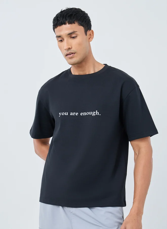 Styli Slogan Print Crew Neck Oversized T-Shirt