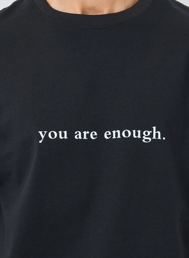 Styli Slogan Print Crew Neck Oversized T-Shirt