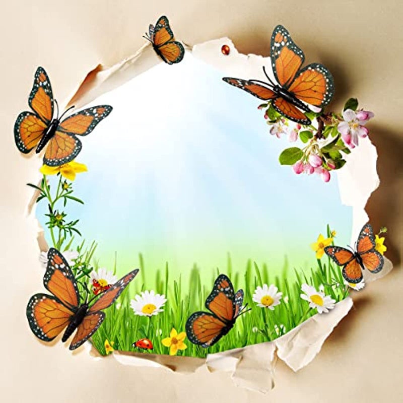 Chuangdi Monarch Butterfly Decoration 3 Size Fake Butterflies Realistic Butterfly Crafts Artificial Butterfly Wall Decor for Classroom Home Bedroom Birthday Party Decorations(Orange  100 Pack) - Image 5