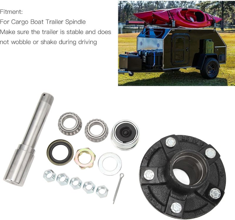 Acouto 2000 Lbs Trailer Axle Spindle Kit with 5 On 4.5 in Idler Hu Trailer Axle Spindle, 2000 Lbs, Hub Kit, Idler Hub, Boat, tra - Image 4