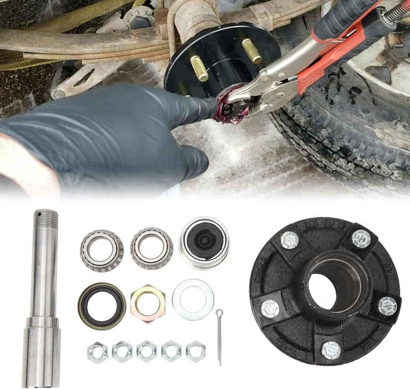 Acouto 2000 Lbs Trailer Axle Spindle Kit with 5 On 4.5 in Idler Hu Trailer Axle Spindle, 2000 Lbs, Hub Kit, Idler Hub, Boat, tra - Image 5
