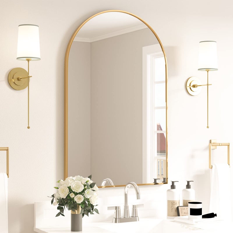 CASSILANDO Arched Mirror 5075cm Arched Bathroom Vanity Mirrors Aluminum Alloy Frame Wall Mounted for Living Room Fireplace Bedroom Entryway Gold