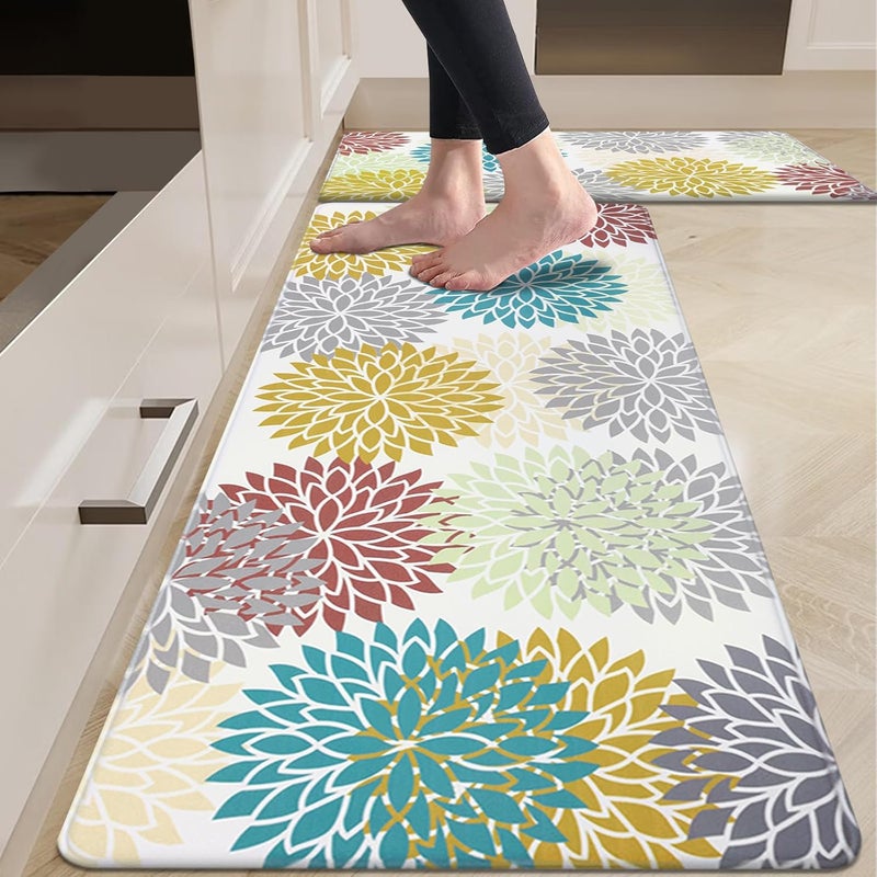 HEBE Anti Fatigue Kitchen Rug Sets 2 Piece Non Slip Kitchen Mats for Floor Cushioned Kitchen Rugs and Mats Waterproof Comfort Standing Mat Runner for Kitchen,Home Office,Sink,Laundry - Image 1