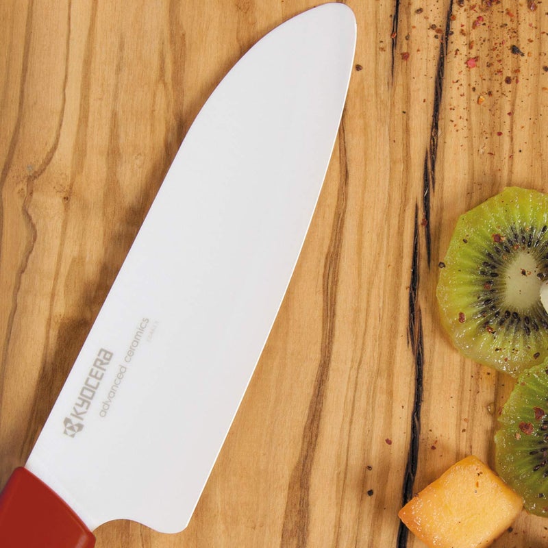 Kyocera Revolution Series 2-Piece Ceramic Knife Set: 5.5-inch Santoku Knife and a 4.5-inch Utility Knife, Red Handles with White Blades - Image 3
