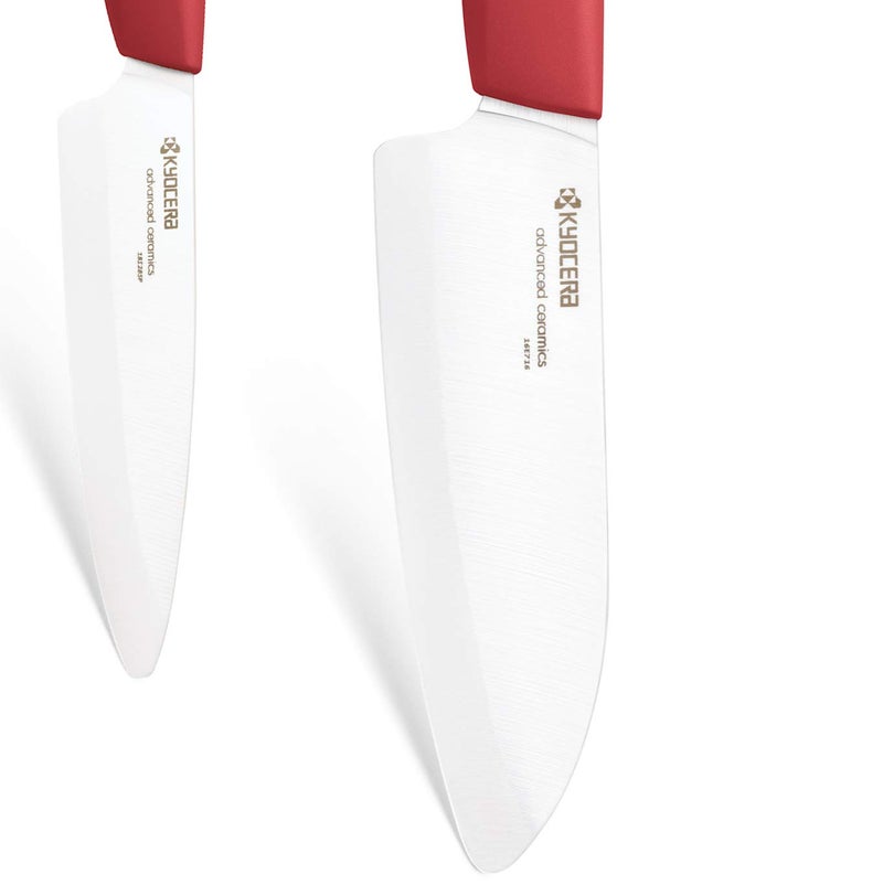 Kyocera Revolution Series 2-Piece Ceramic Knife Set: 5.5-inch Santoku Knife and a 4.5-inch Utility Knife, Red Handles with White Blades - Image 4