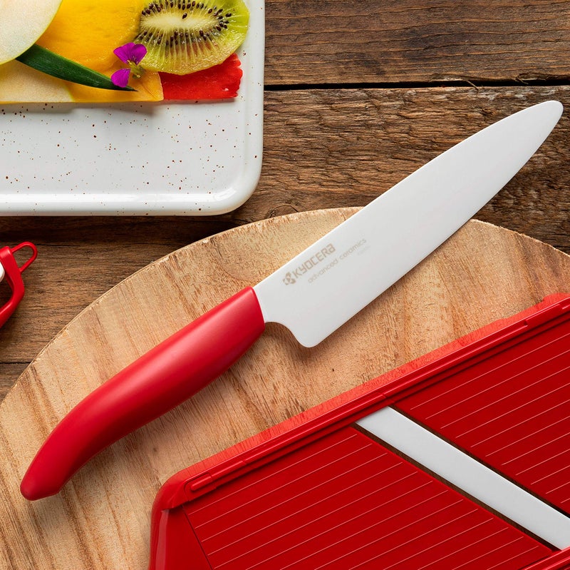 Kyocera Revolution Series 2-Piece Ceramic Knife Set: 5.5-inch Santoku Knife and a 4.5-inch Utility Knife, Red Handles with White Blades - Image 2