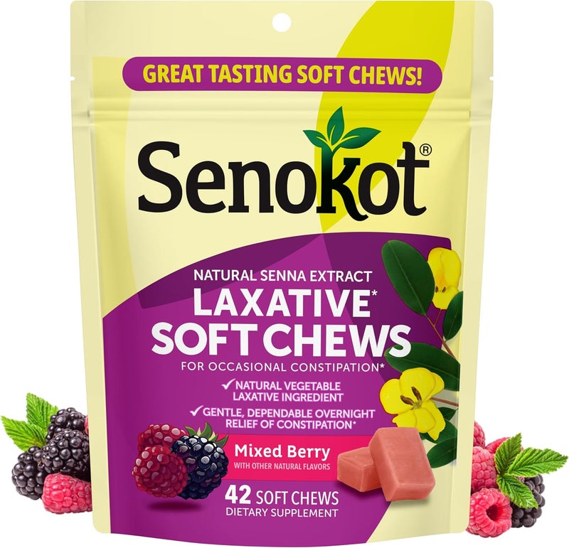 Senokot Laxative Soft Chews Overnight Constipation Relief with Senna Extract 42 Mixed Berry Chews - Image 1