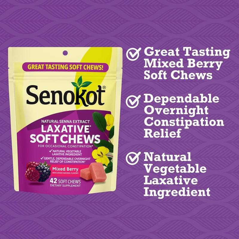Senokot Laxative Soft Chews Overnight Constipation Relief with Senna Extract 42 Mixed Berry Chews - Image 3