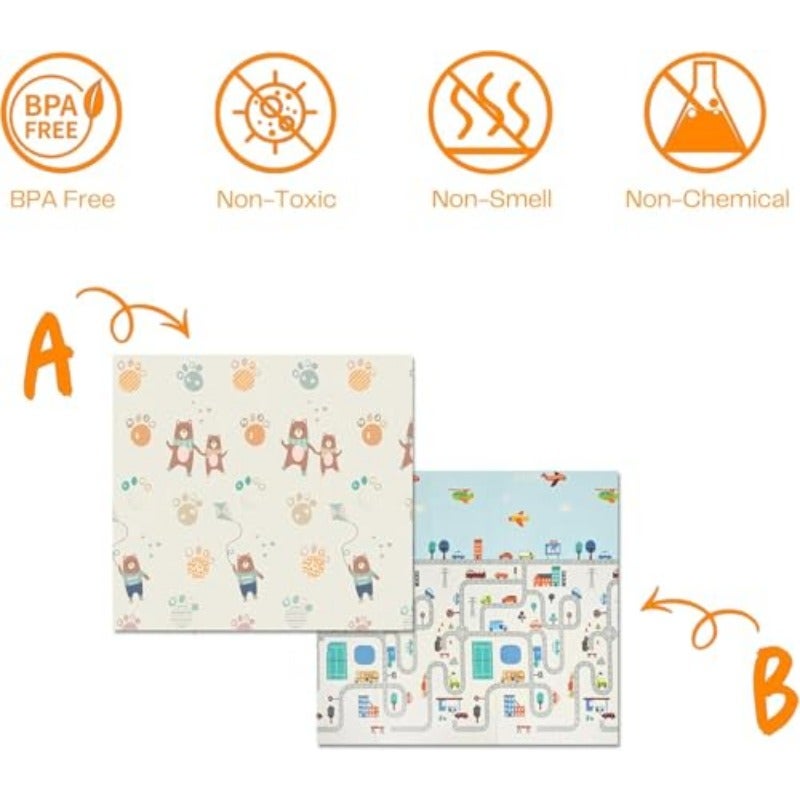 Foldable Baby Play MatFoam Baby Mat for Floor with Storage Bag Waterproof Crawling Mat for Toddlers and Infants Non Slip Playmat for Babies 200 180 1.5CM (Car Deer) - Image 4