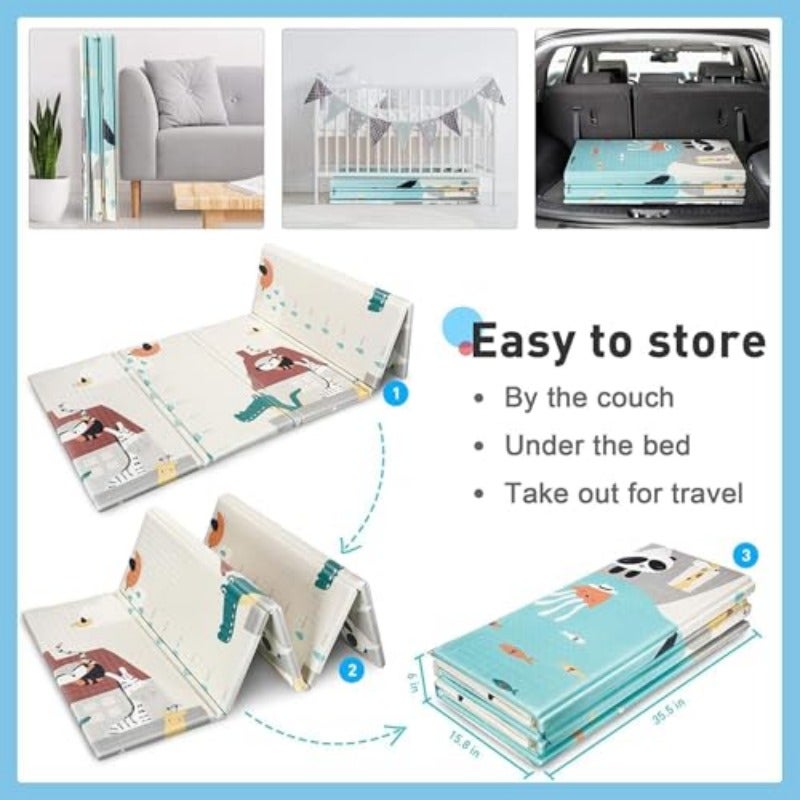 Foldable Baby Play MatFoam Baby Mat for Floor with Storage Bag Waterproof Crawling Mat for Toddlers and Infants Non Slip Playmat for Babies 200 180 1.5CM (Car Deer) - Image 5