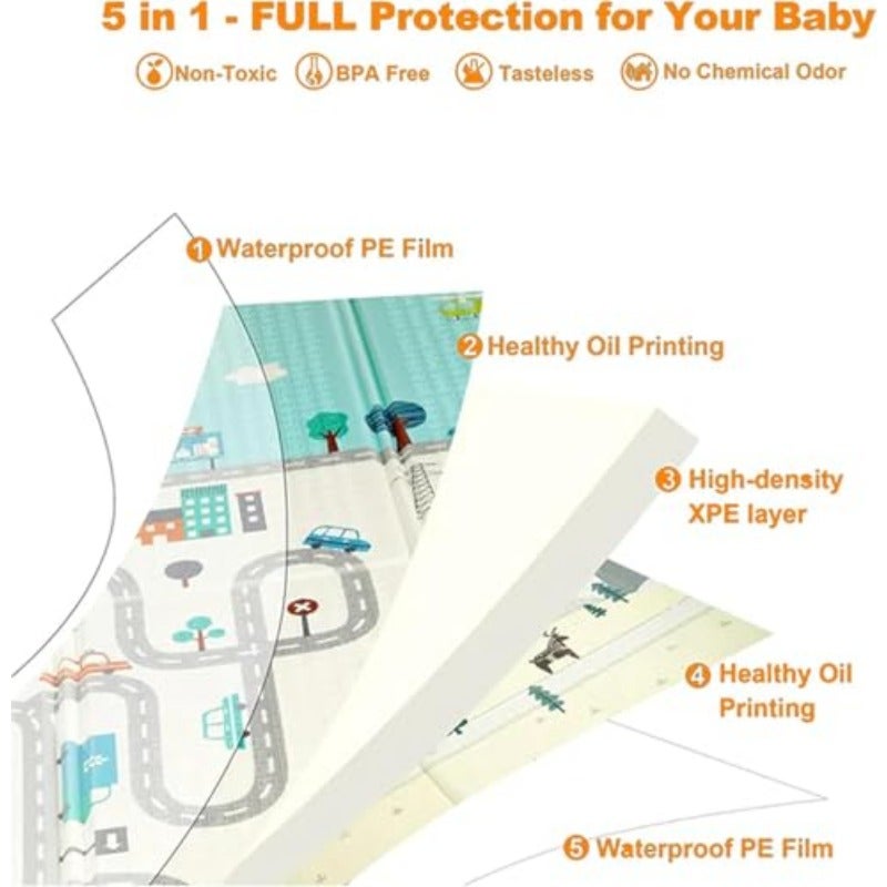 Foldable Baby Play MatFoam Baby Mat for Floor with Storage Bag Waterproof Crawling Mat for Toddlers and Infants Non Slip Playmat for Babies 200 180 1.5CM (Car Deer) - Image 2