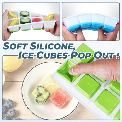 Jrisbo Large Ice Cube Trays with Lid Jrisbo 2 Pack Stackable Silicone Ice Cube Molds for Freezer Easy Release 16 Big Square Ice Trays for Whisky Cocktails Blue - Image 3
