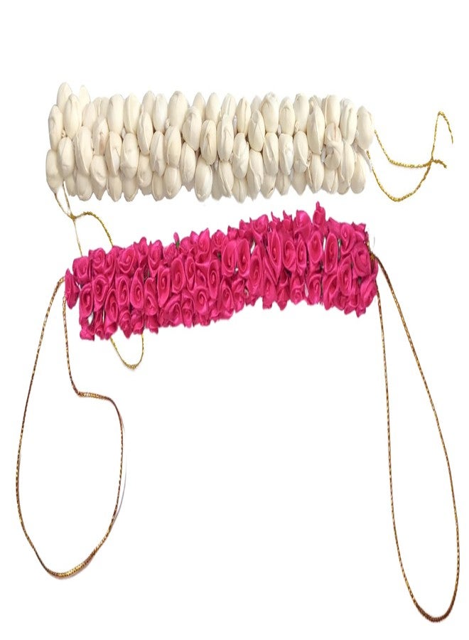 Ervio Gajra Juda Artificial Flower Bun Maker Flower Hair Accessories For Women Girls Bride Festival White and Pink 2 Piece - Image 4