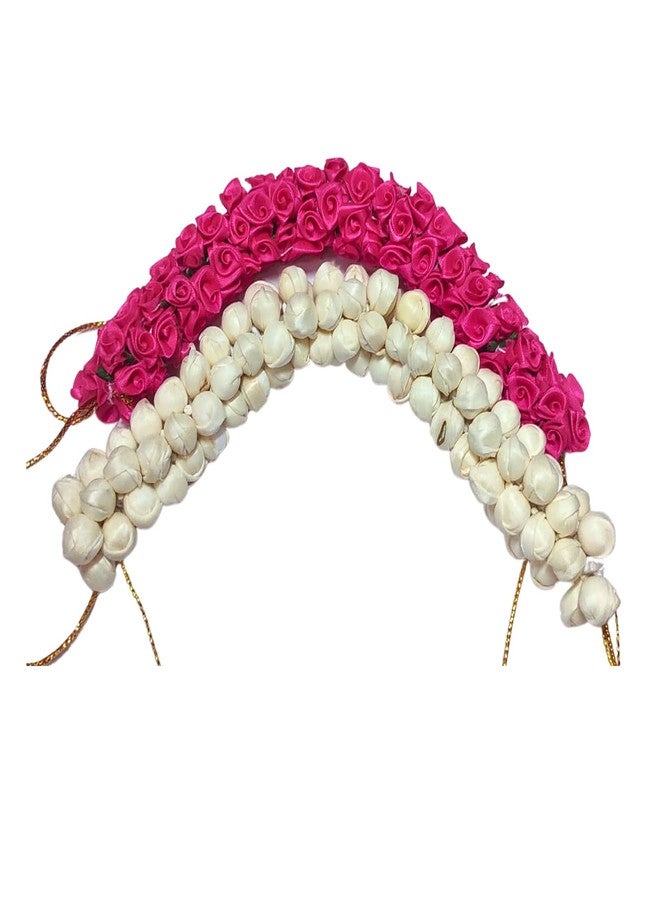 Ervio Gajra Juda Artificial Flower Bun Maker Flower Hair Accessories For Women Girls Bride Festival White and Pink 2 Piece - Image 2
