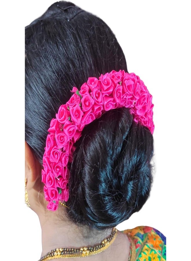 Ervio Gajra Juda Artificial Flower Bun Maker Flower Hair Accessories For Women Girls Bride Festival White and Pink 2 Piece - Image 5