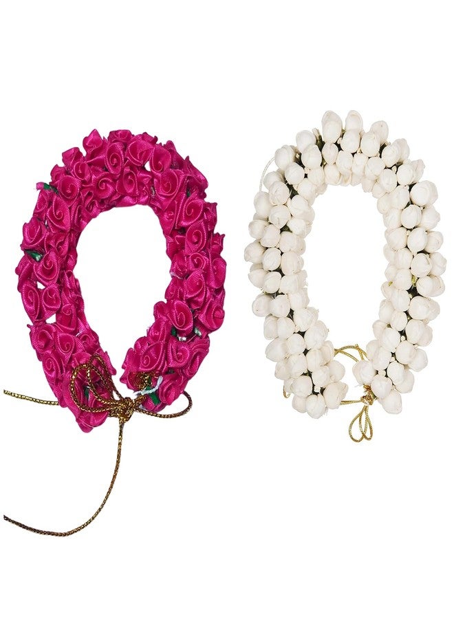 Ervio Gajra Juda Artificial Flower Bun Maker Flower Hair Accessories For Women Girls Bride Festival White and Pink 2 Piece - Image 1