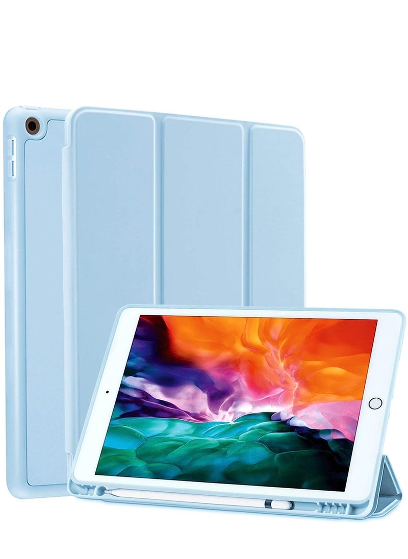 Raxoom Compatible iPad 10.2-Inch Case (9th/8th/7th Generation, 2021/2020/2019) with Pencil Holder - Slim Soft TPU Smart Trifold Stand Protective Full Body Cover, Auto Sleep/Wake - Light Blue - Image 1