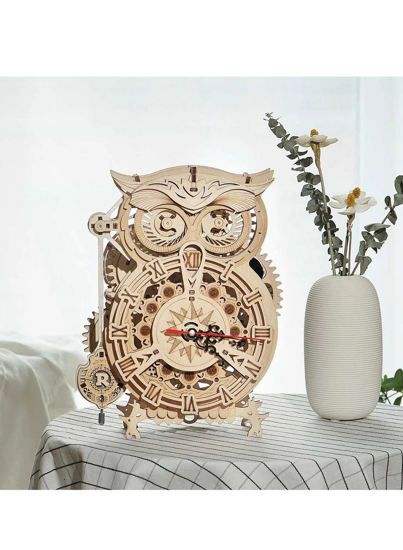 Owl Clock Mechanical Gears LK503, Assembly Brain Teaser 3D Wooden Puzzle DIY Build Model Crafts Kits, Unique Home Decor Birthday Gifts for Teens or Adults - Image 4