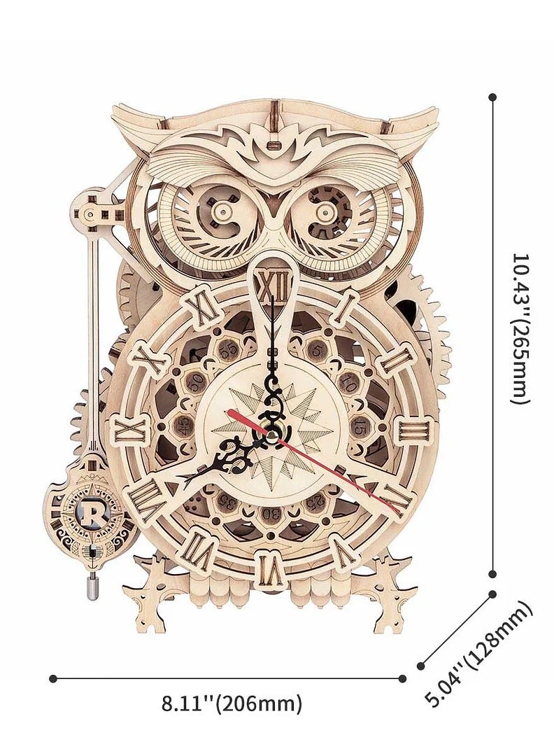 Owl Clock Mechanical Gears LK503, Assembly Brain Teaser 3D Wooden Puzzle DIY Build Model Crafts Kits, Unique Home Decor Birthday Gifts for Teens or Adults - Image 2