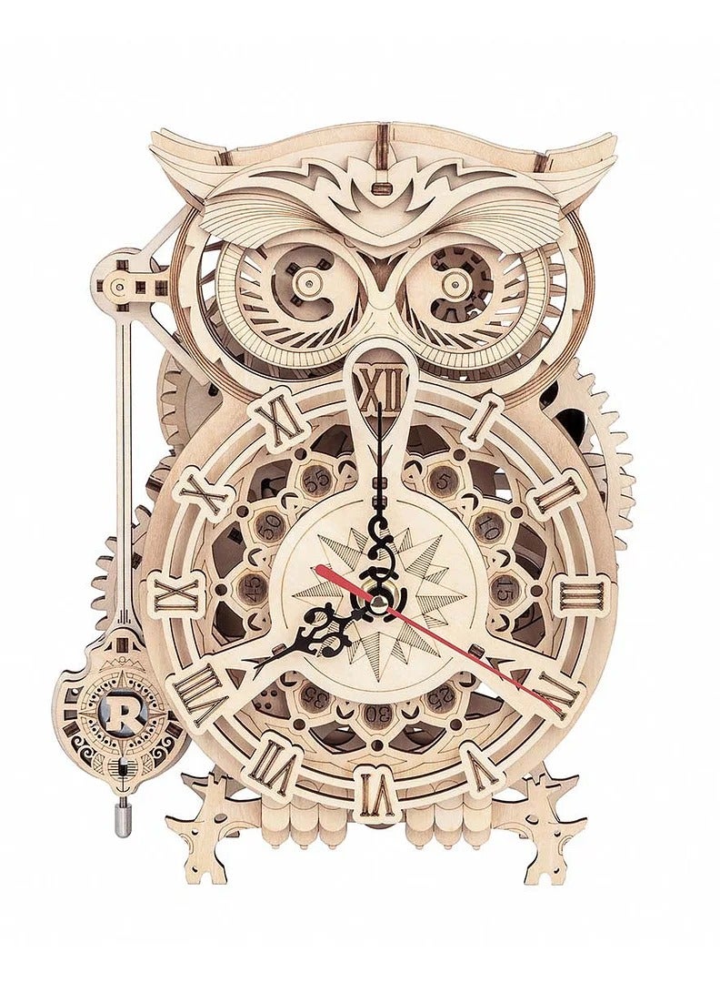 Owl Clock Mechanical Gears LK503, Assembly Brain Teaser 3D Wooden Puzzle DIY Build Model Crafts Kits, Unique Home Decor Birthday Gifts for Teens or Adults - Image 1