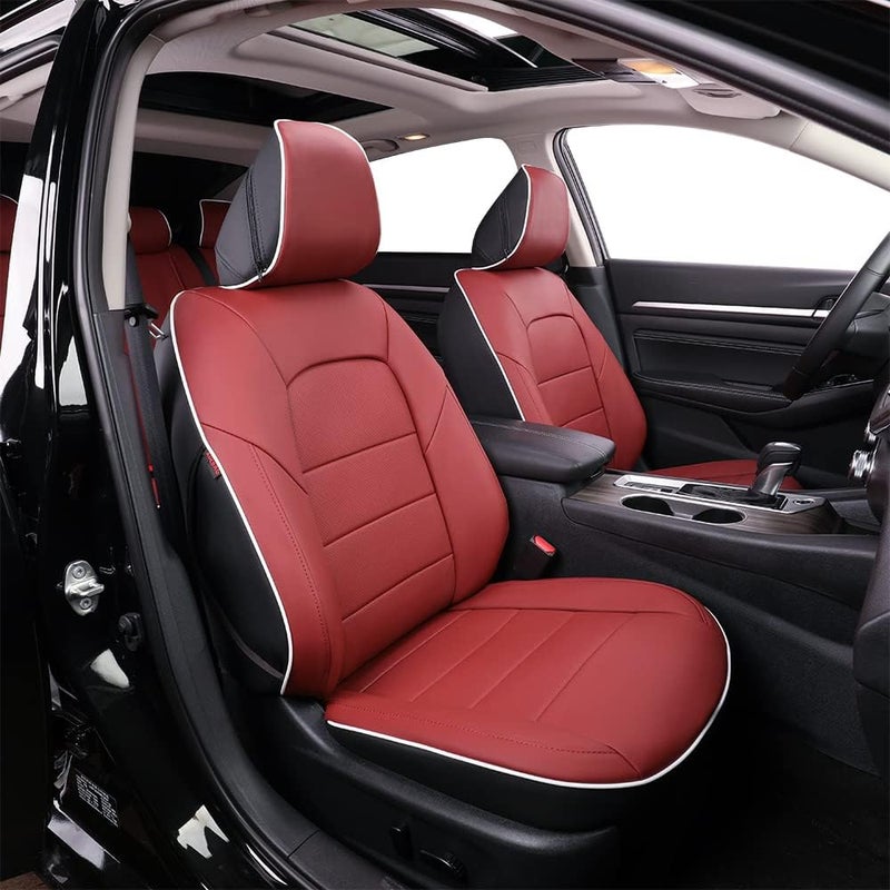 EKR Custom Fit Full Set Car Seat Covers for Nissan Altima 2013-2018 - Burgundy Leatherette - Image 1