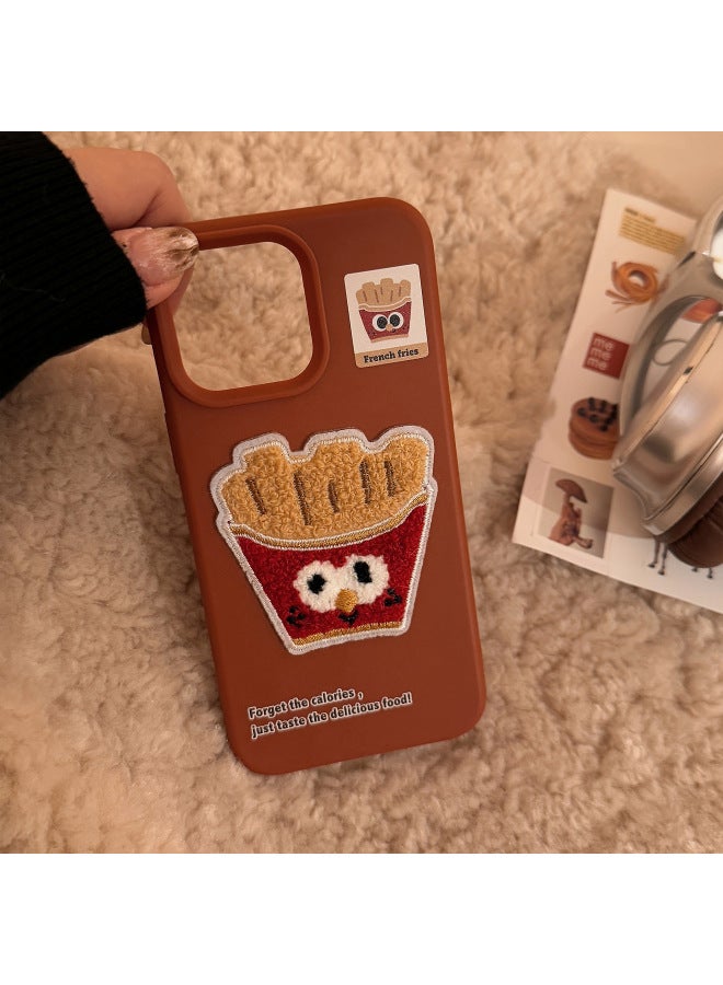 Ins Plush Gourmet French Fries For 15pro Max Apple 16 Mobile Phone Case Stereo Iphone14 Soft 13-generation Hair-Color:Caramel Red Towel Embroidered French Fries Stickers-Applicable Models:11 - Image 1