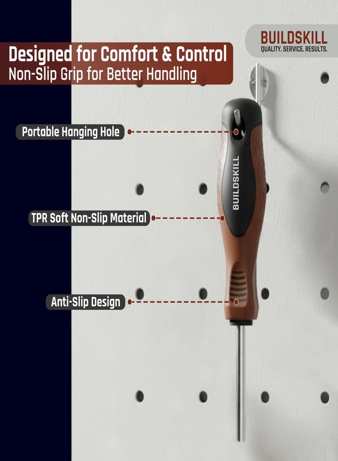BUILDSKILL 6-in-1 Screwdriver Set with Interchangeable Bits (On Shaft) | Ergonomic Rubber Handle | Compact Screwdriver Kit for Electronics Repair (PH2, SL5, SL6, 6mm, 8mm Socket) - Image 3