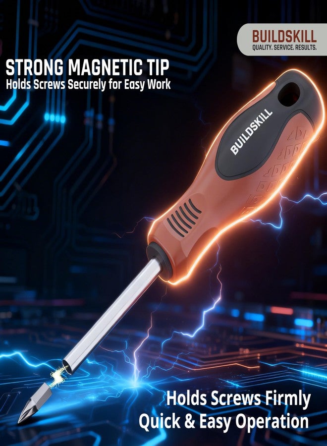 BUILDSKILL 6-in-1 Screwdriver Set with Interchangeable Bits (On Shaft) | Ergonomic Rubber Handle | Compact Screwdriver Kit for Electronics Repair (PH2, SL5, SL6, 6mm, 8mm Socket) - Image 4