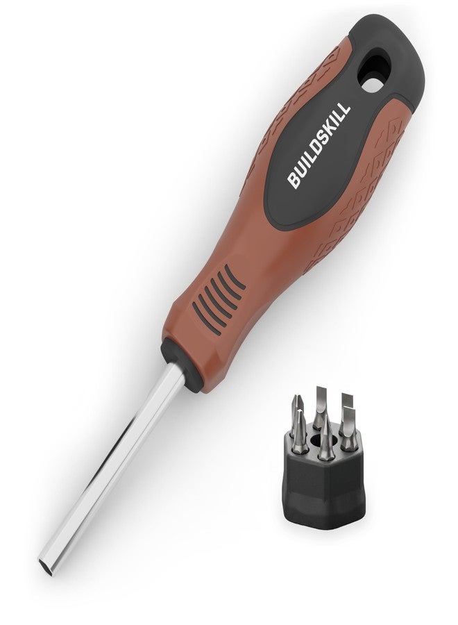BUILDSKILL 6-in-1 Screwdriver Set with Interchangeable Bits (On Shaft) | Ergonomic Rubber Handle | Compact Screwdriver Kit for Electronics Repair (PH2, SL5, SL6, 6mm, 8mm Socket) - Image 1