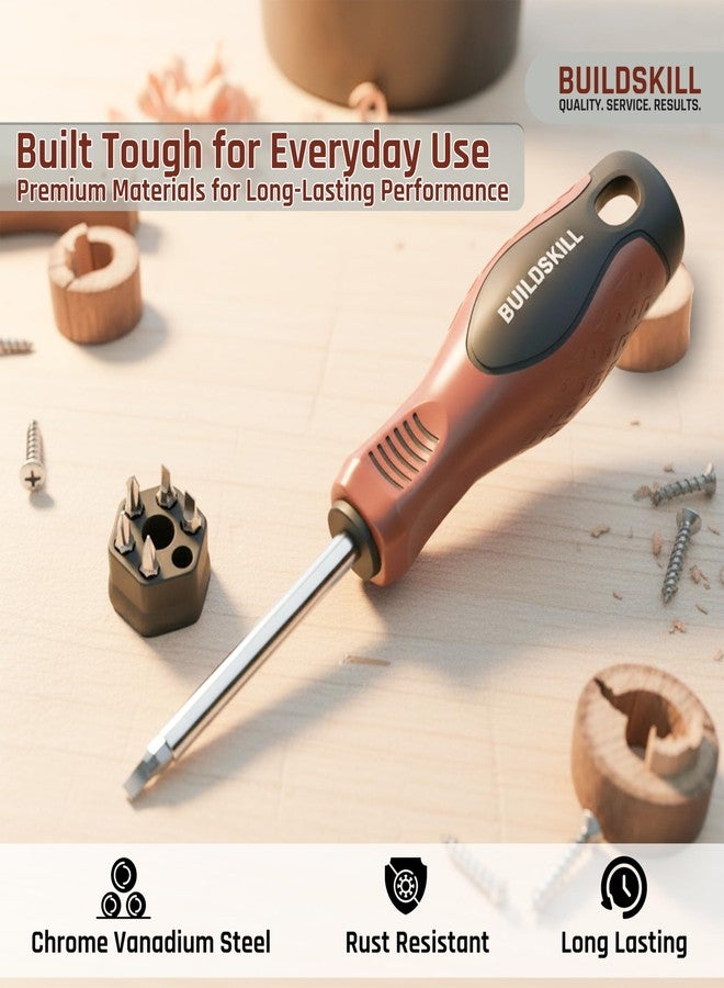 BUILDSKILL 6-in-1 Screwdriver Set with Interchangeable Bits (On Shaft) | Ergonomic Rubber Handle | Compact Screwdriver Kit for Electronics Repair (PH2, SL5, SL6, 6mm, 8mm Socket) - Image 5