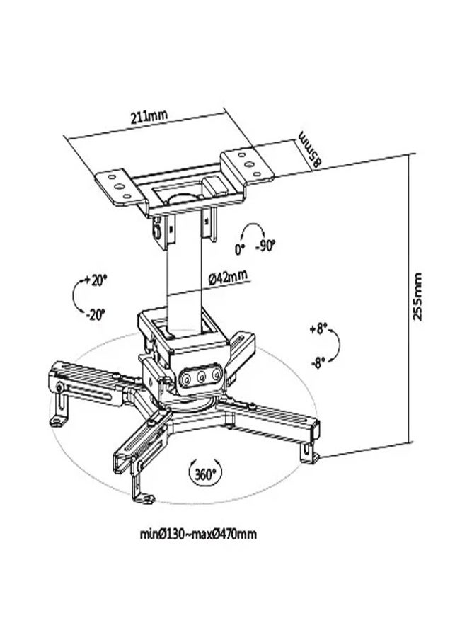 Skill Tech SH 07P Heavy-Duty Projector Ceiling Mount (For Pitched or Flat Ceiling), Profile 255mm, 45kg Load Capacity – White  - Image 2