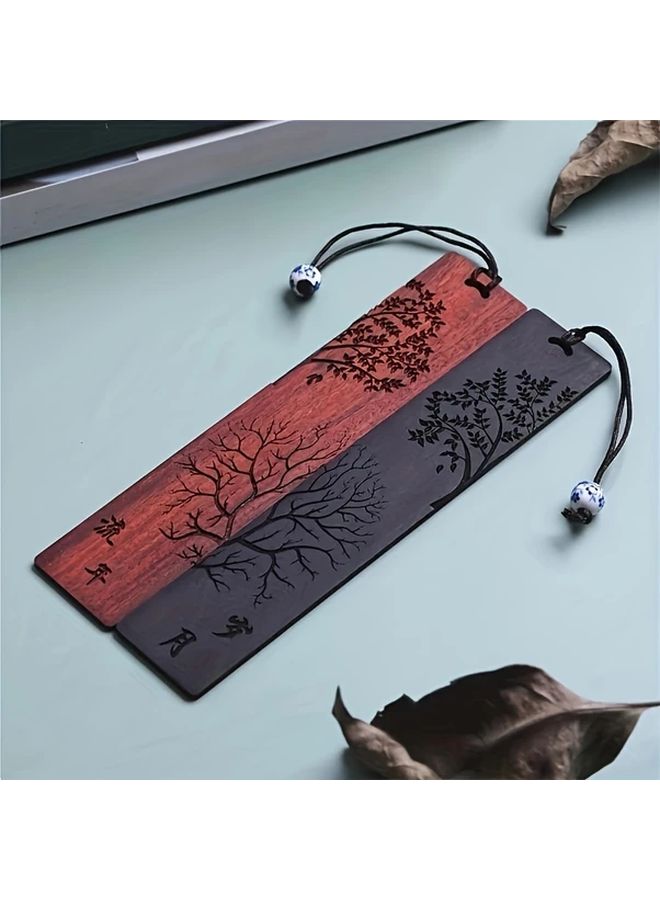 2pcs Vintage Mahogany Bookmarks Intricate Carving Elegant Reading Accessories Student Office - Image 3