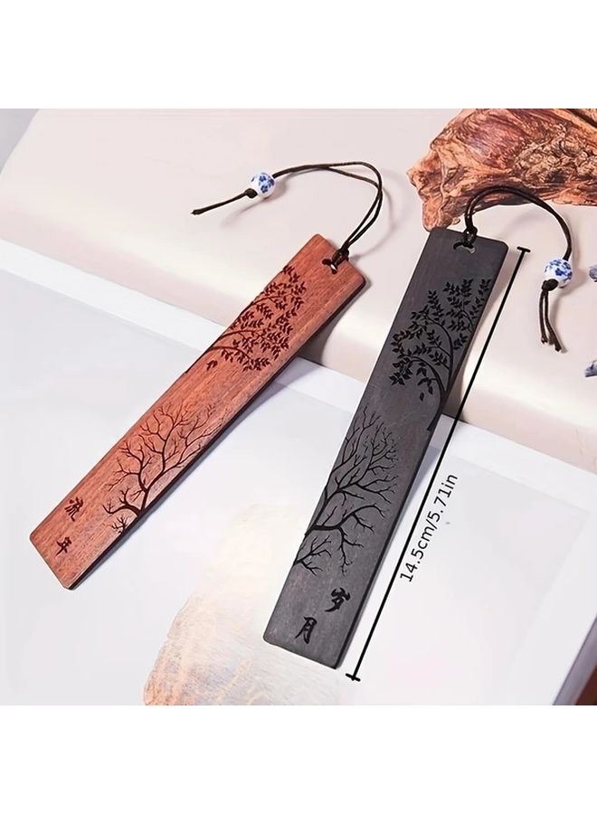 2pcs Vintage Mahogany Bookmarks Intricate Carving Elegant Reading Accessories Student Office - Image 2