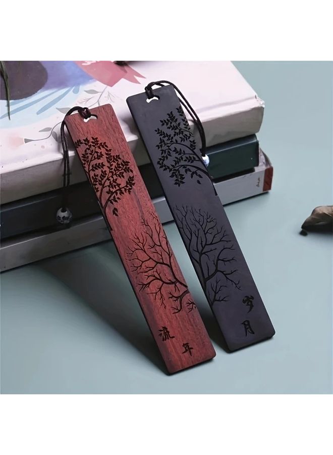 2pcs Vintage Mahogany Bookmarks Intricate Carving Elegant Reading Accessories Student Office - Image 1