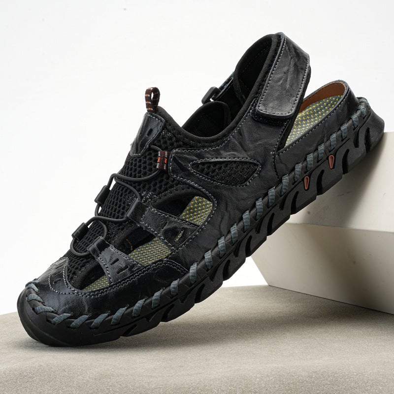 Genuine Leather Men'S Sandals Beach Shoes Large Size Breathable Sandals Vintage Handmade Shoes Summer Casual Men'S Leather Shoes - Image 1