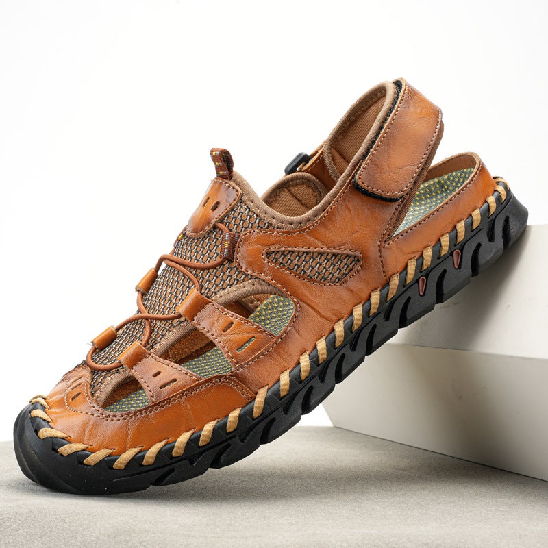 Genuine Leather Men'S Sandals Beach Shoes Large Size Breathable Sandals Vintage Handmade Shoes Summer Casual Men'S Leather Shoes - Image 2
