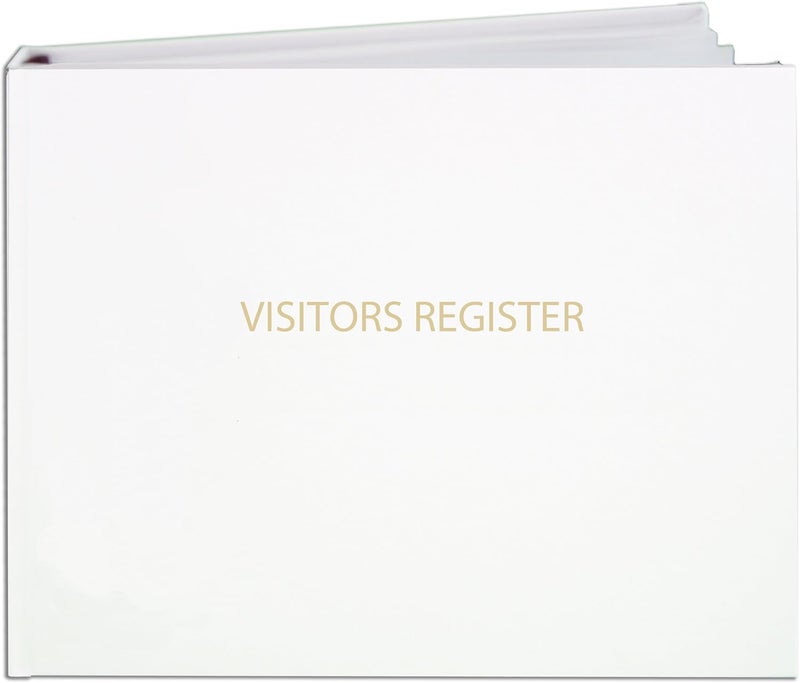BookFactory Visitor Log Book/Visitor Register/Visitor Sign-in Book - 120 Pages, 8 7/8'' x 7'' - White Bonded Leather Cover, Section Sewn Hardbound (Made in USA) - Image 1