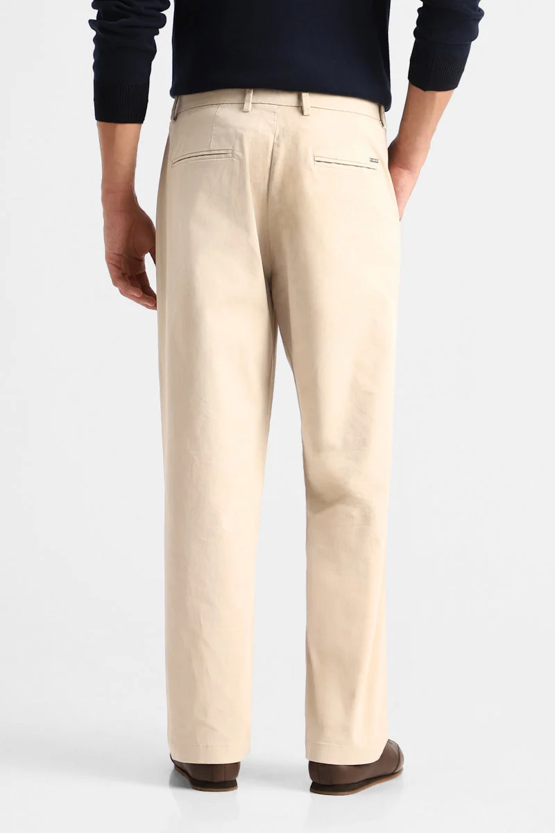 Snitch Beige Stretch Relaxed Fit Trousers for Men | Best Price UAE