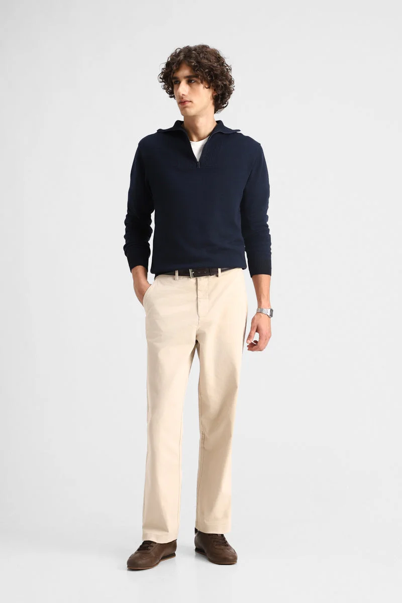Snitch Beige Stretch Relaxed Fit Trousers for Men | Best Price UAE