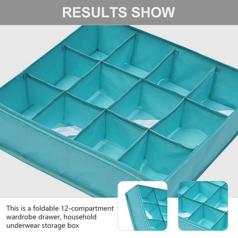 Foldable 12 Cell Underwear Organizer Blue Fabric Drawer Divider For Bras Socks Storage - Image 4