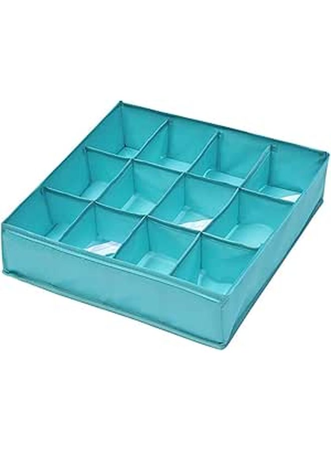 Foldable 12 Cell Underwear Organizer Blue Fabric Drawer Divider For Bras Socks Storage - Image 1